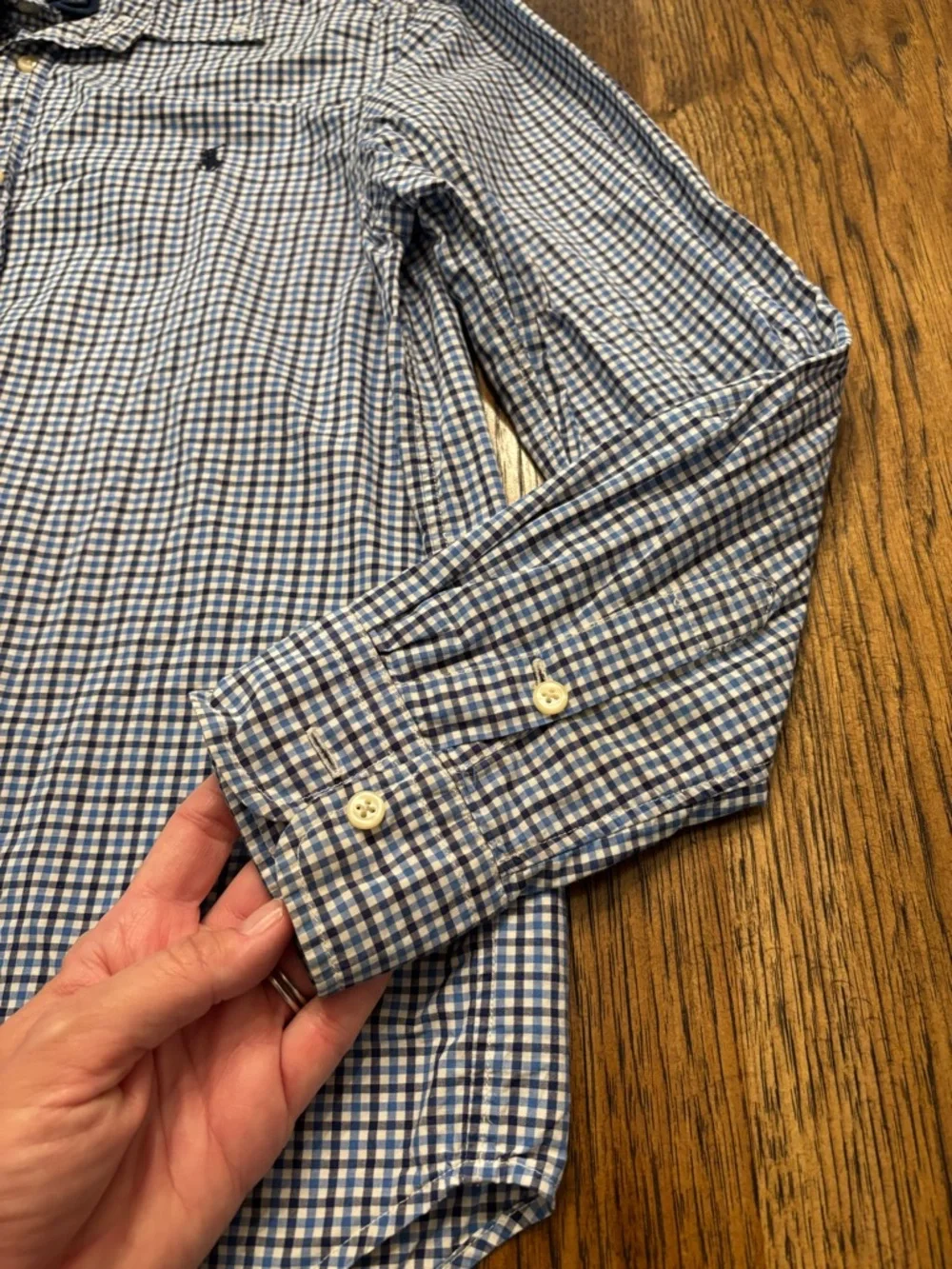 Ralph Lauren Boys Blue Gingham Button-Down Shirt Youth Large 14-16 Cotton Preppy